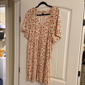Old Navy Cream Midi Dress with Orange Floral Print